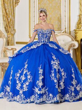 New Royal Blue Lace Embellished Ceremonial Dress w/ Cascading Skirt DQ 5142